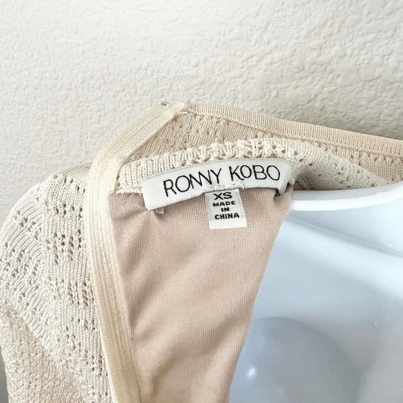 RONNY Kobo Cream Bodycon Knit Mini Dress Mock Neck Women's XS Party Cocktail - Picture 8 of 10